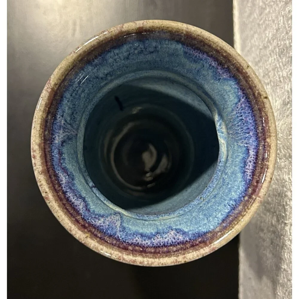 Ken Merrick OA Galleries Studio Art Pottery Vase Bohemian Unique Blue 9 3/8” - Picture 11 of 14